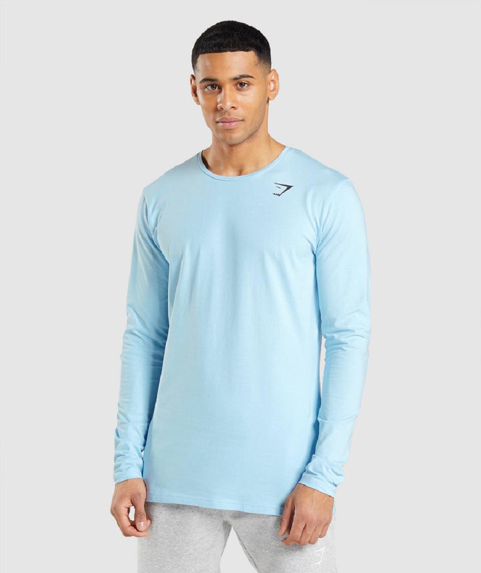 Long Sleeve Męskie Gymshark Essential Beżowe Niebieskie | PL 3678NWY